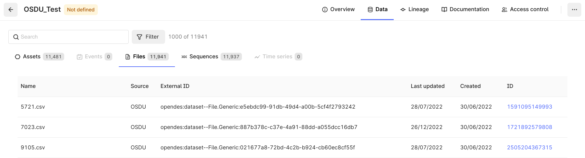 OSDU files in CDF Data Catalog